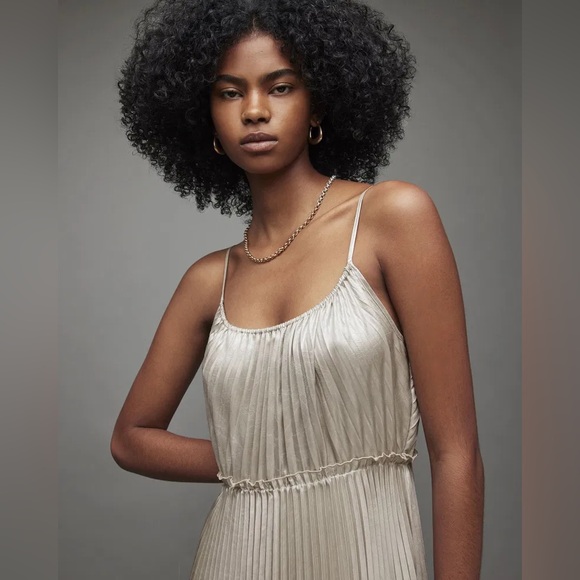 NWOT AllSaints Silvi Pleated Champagne Midi Slip Dress – Size Small - Picture 5 of 9